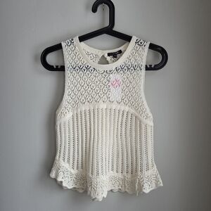 Papermoon NWT Neutral Cream Crochet Boho Openwork Lace Knit Sweater Cami Top S